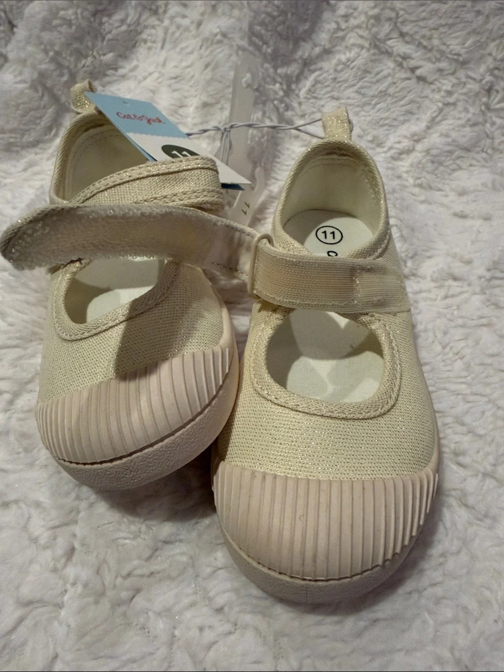Cat & Jack Cream Canvas Mary Jane Hook-and-Loop Shoes
